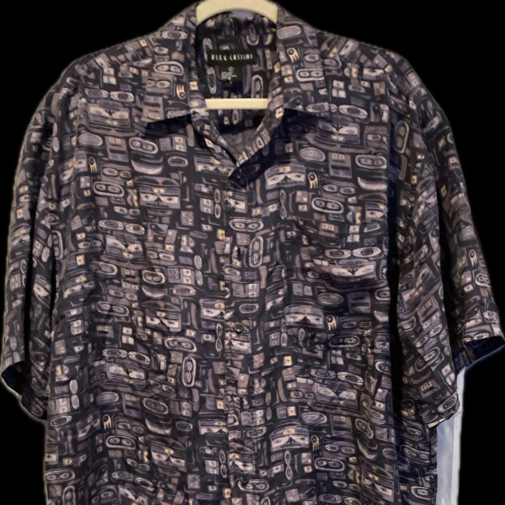 Men's Silk Oleg Cassini Casual Button Down Shirt SIze L